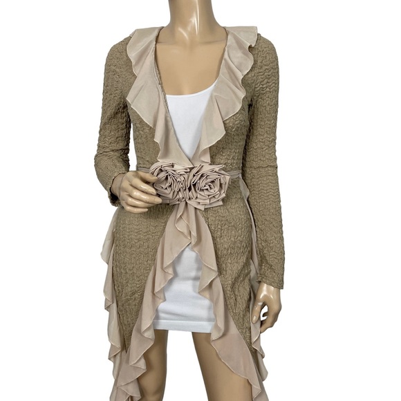 Fashion Nova Loving Life Textured Cascade Ruffle Cardigan in Taupe XS - Picture 11 of 12